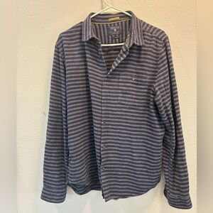 Denim & Flower Striped Button Down Shirt Blue Gray Casual Men’s Large